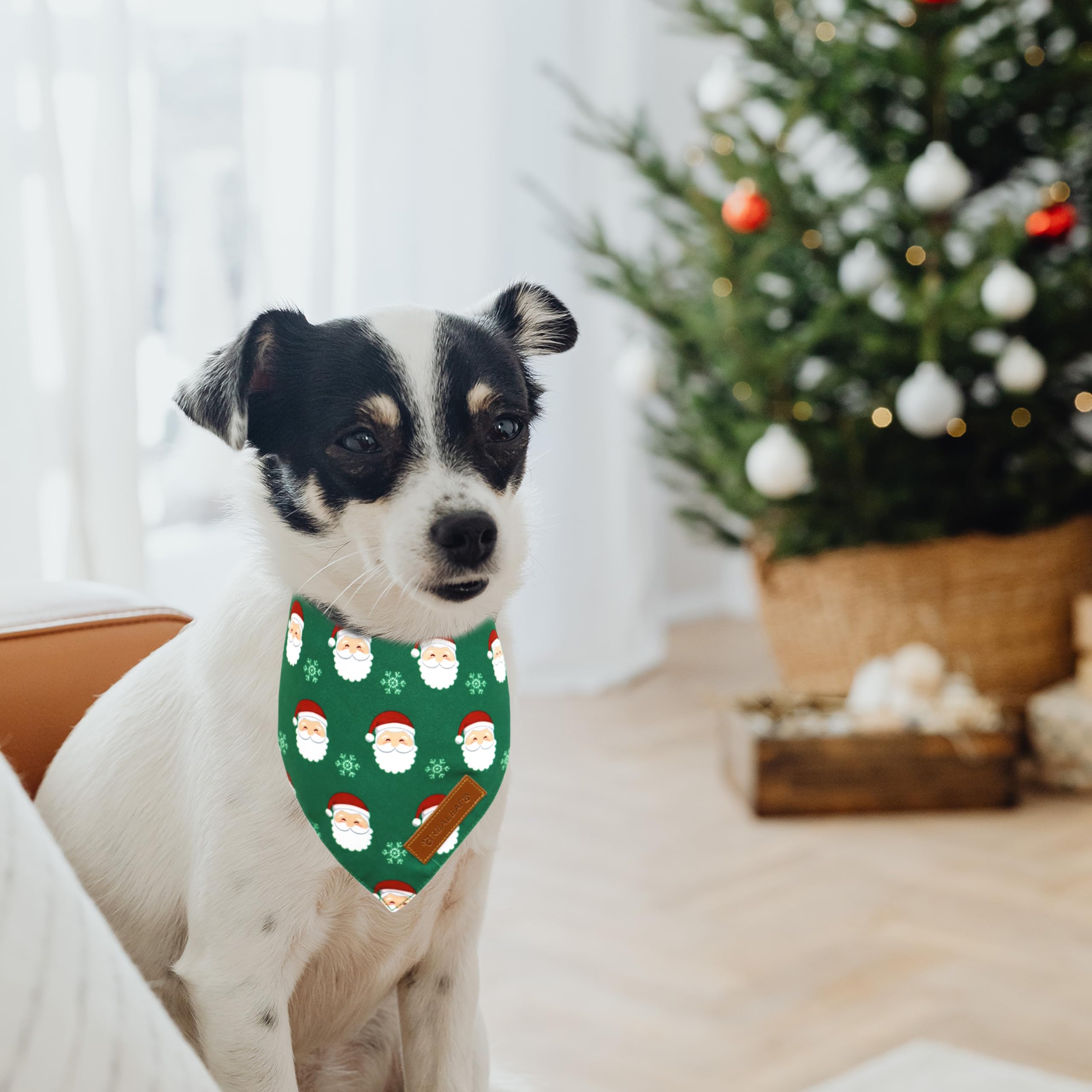 Realeaf Fall Dog Bandanas 2 Pack, Reversible Orange Plaid Holiday Pet Scarf
