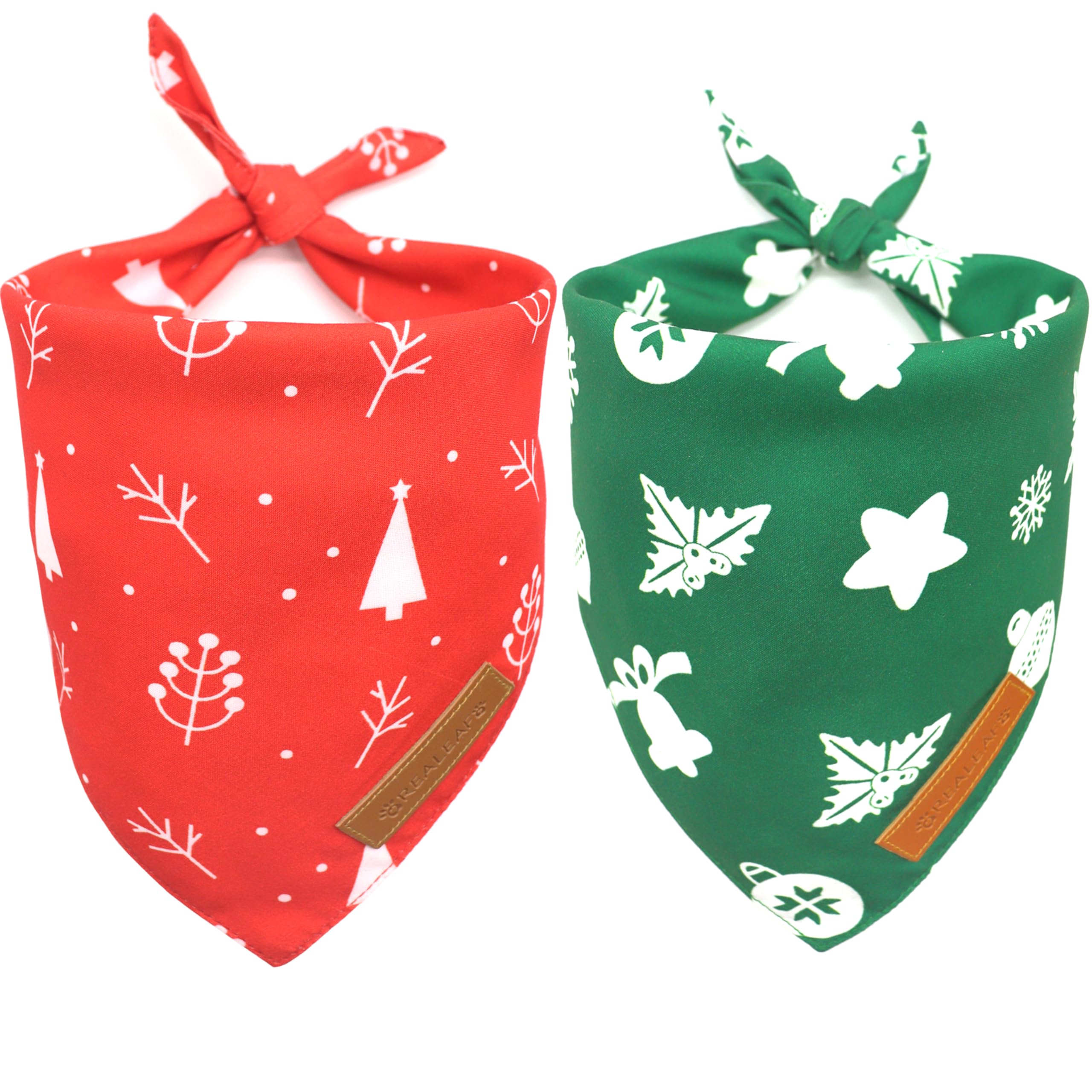 Realeaf Fall Dog Bandanas 2 Pack, Reversible Orange Plaid Holiday Pet Scarf