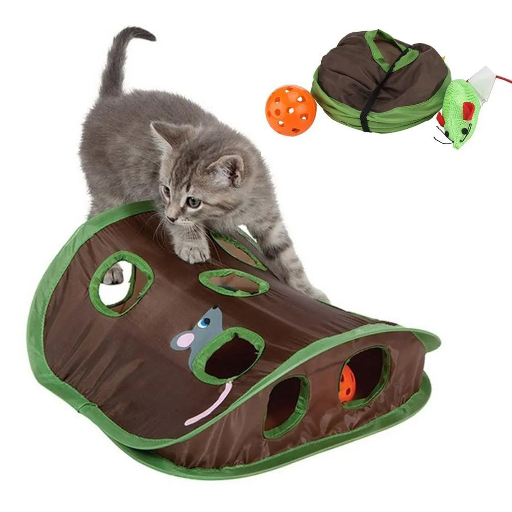 Cat Interactive Hide Seek Game 9 Holes Tunnel Mouse Hunt Intelligence Toy
