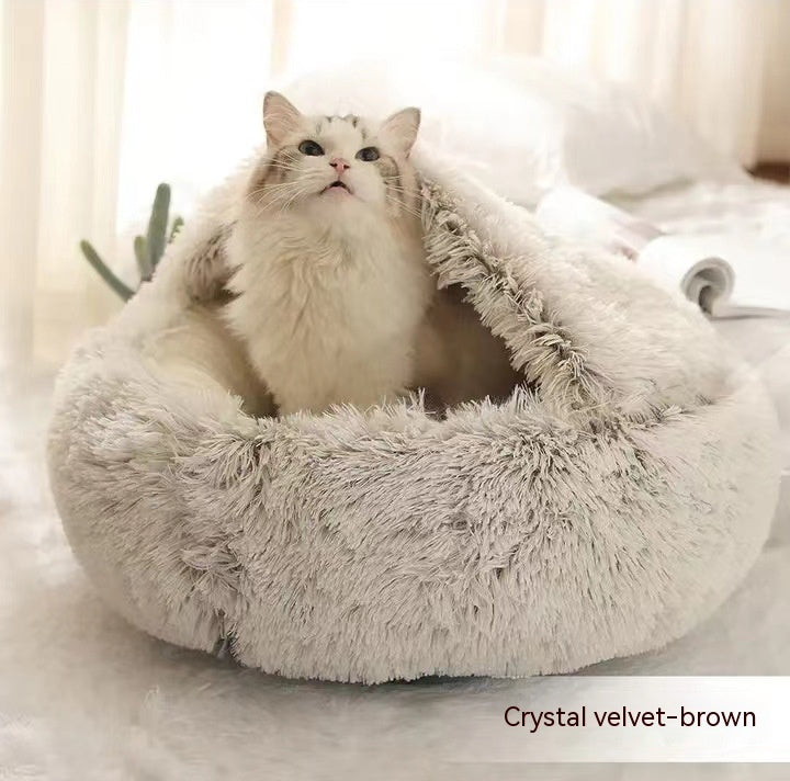 2 In 1 Pet Round Plush Warm Bed