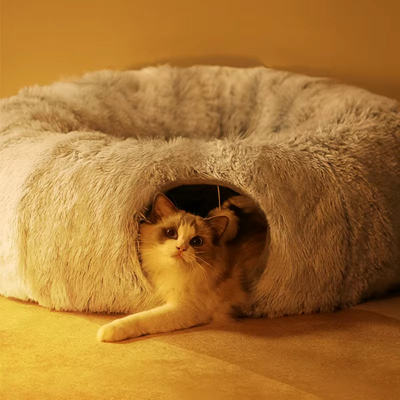 Plush Round Cat Nest Tunnel Bed/ Warm Collapsible (Color Options)