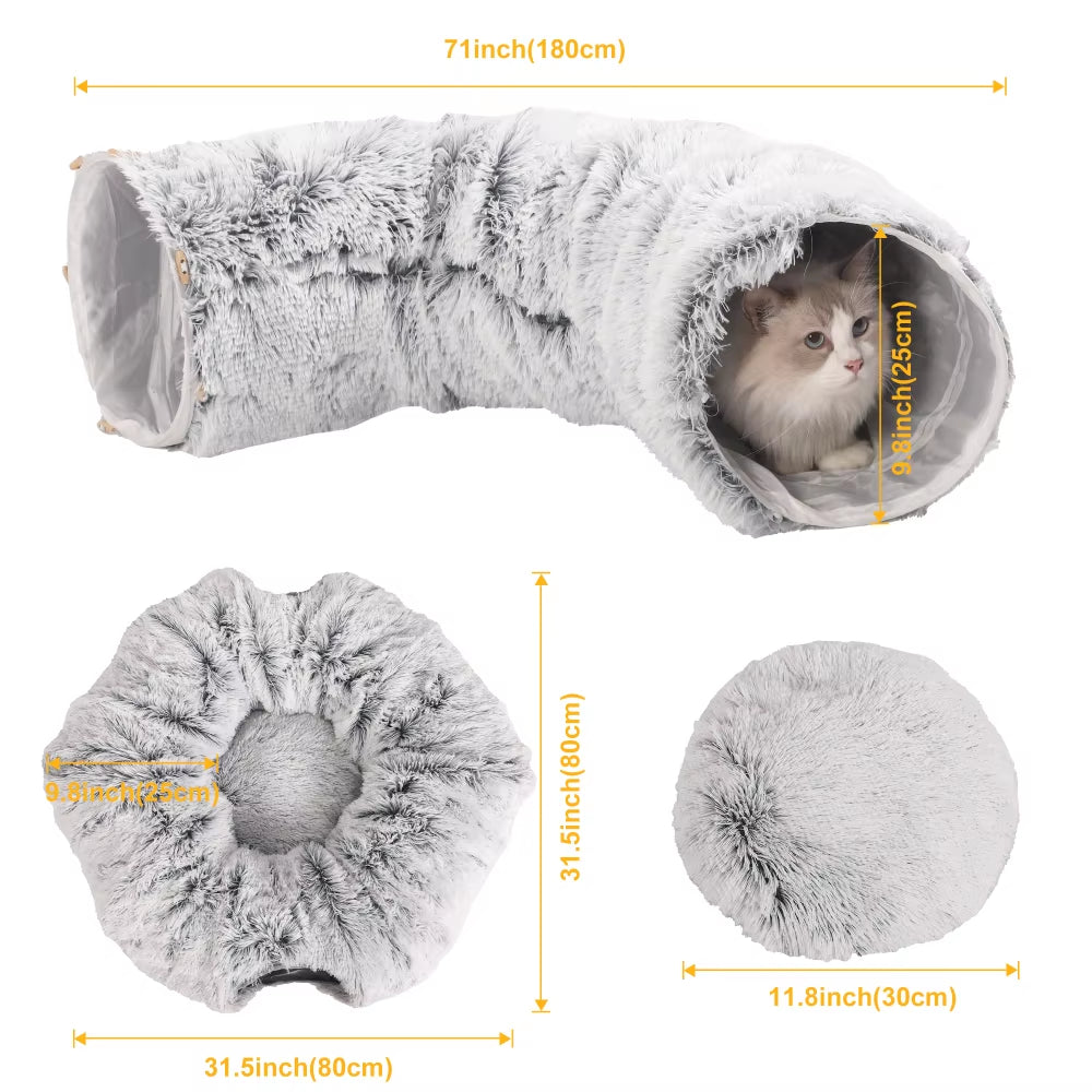 Plush Round Cat Nest Tunnel Bed/ Warm Collapsible (Color Options)