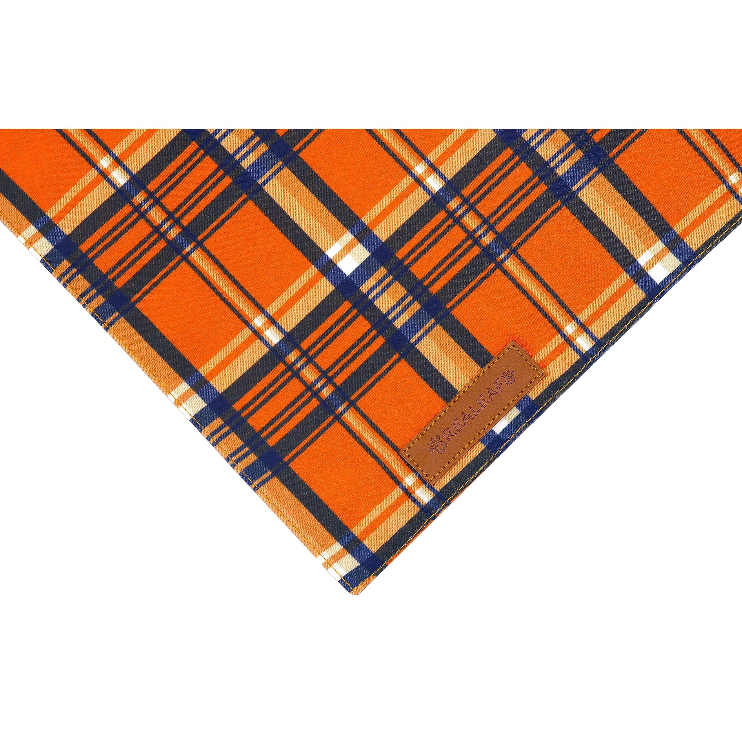 Realeaf Fall Dog Bandanas 2 Pack, Reversible Orange Plaid Holiday Pet Scarf
