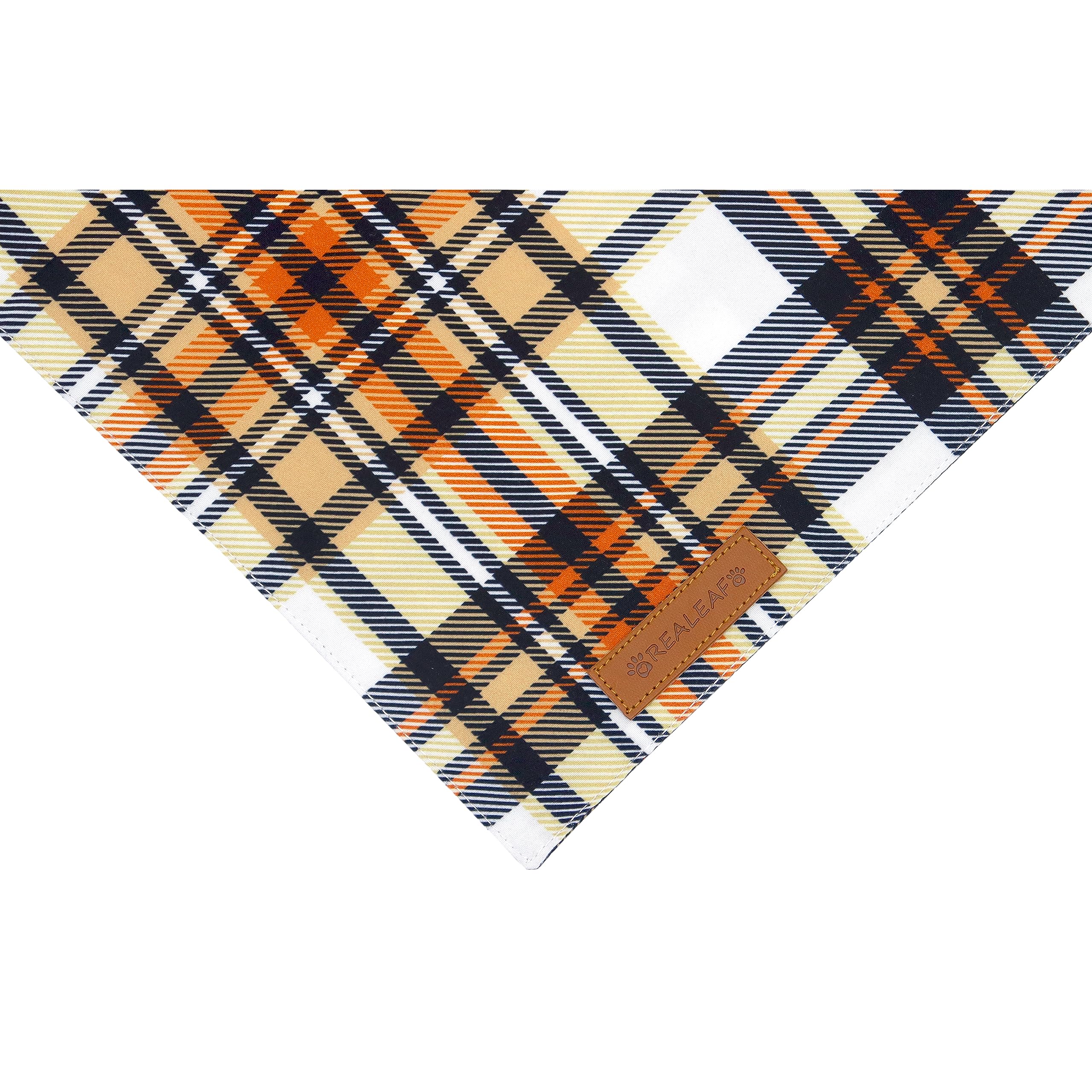 Realeaf Fall Dog Bandanas 2 Pack, Reversible Orange Plaid Holiday Pet Scarf