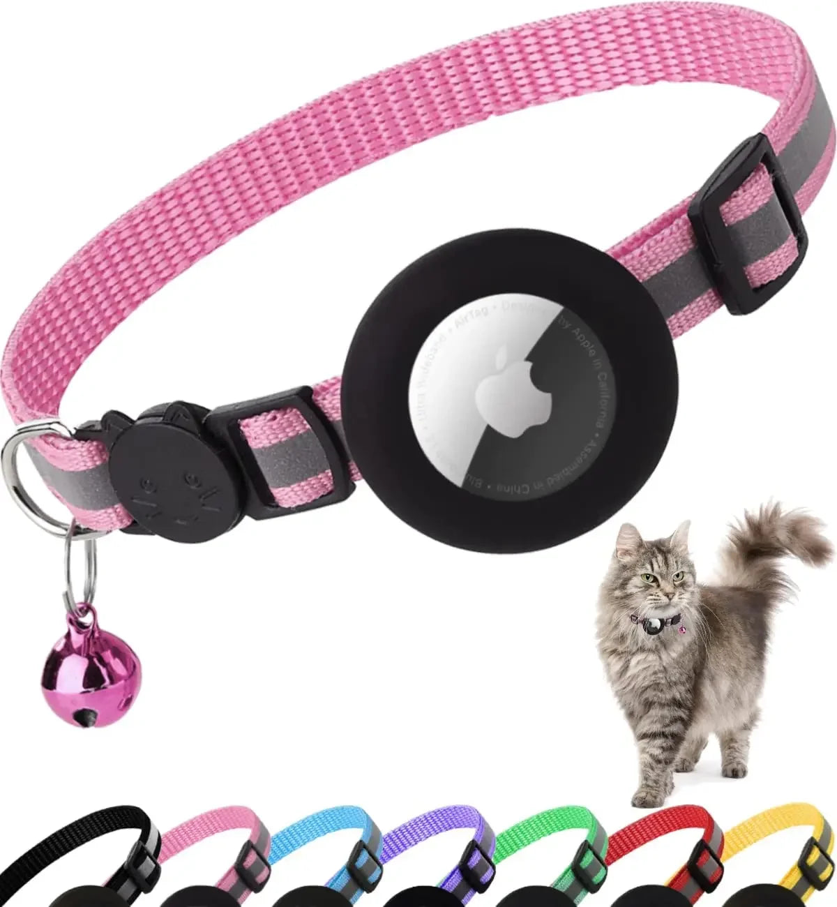 ATUBAN Airtag Cat Collar/ Breakaway Reflective Collar with Apple Air Tag Holder and Bell (Color Options)
