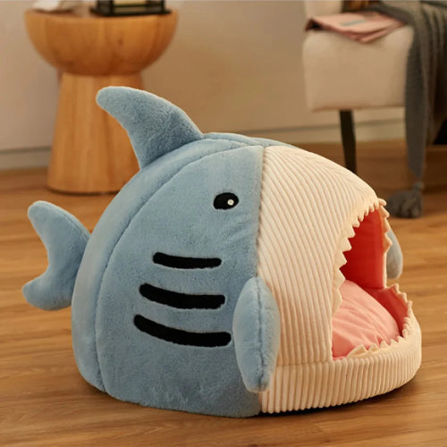 Comfy and Self Warming Soft Plush Shark Pet Bed for Indoors