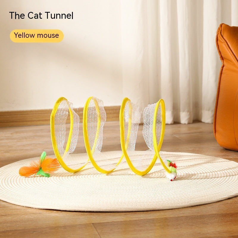 Foldable S-Type Cat Tunnel with Spring and Mouse Toy