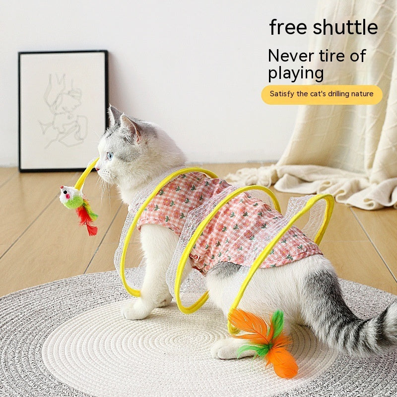 Foldable S-Type Cat Tunnel with Spring and Mouse Toy
