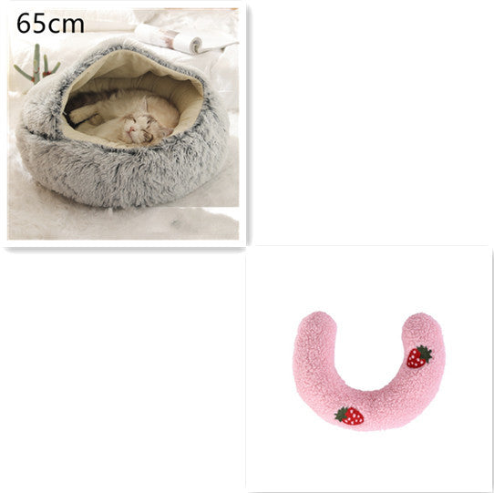 2 In 1 Pet Round Plush Warm Bed