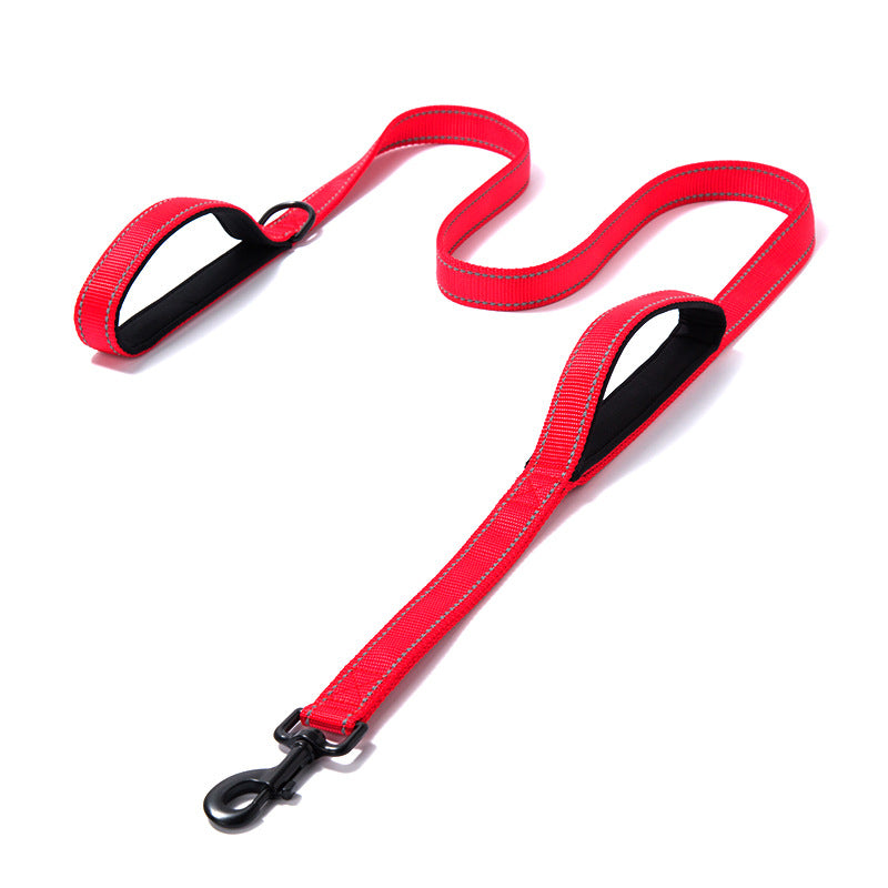 Nylon Double Handle Thickened Reflective Dog Leash (Color/ Size Options)