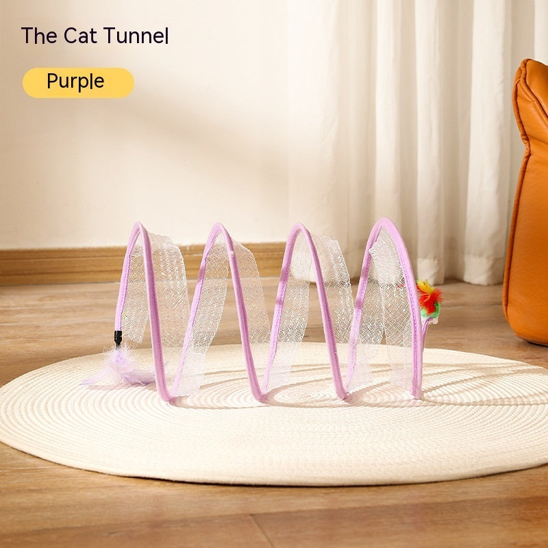 Foldable S-Type Cat Tunnel with Spring and Mouse Toy