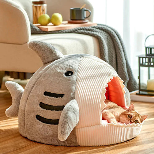Comfy and Self Warming Soft Plush Shark Pet Bed for Indoors