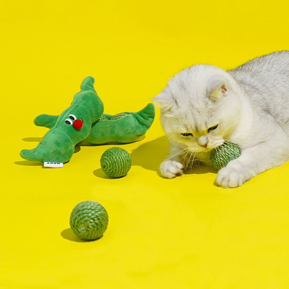 3PCS Cat Toy Balls/ Interactive Sisal Rope Balls with Rustling Sound Pea Pod Storage