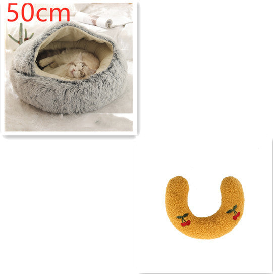 2 In 1 Pet Round Plush Warm Bed
