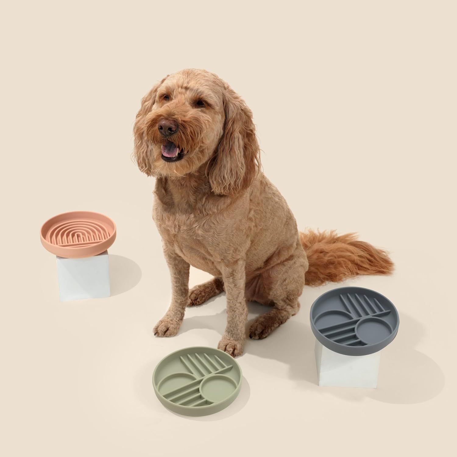 Beige Silicone Slow Feeder Bowl for Pets