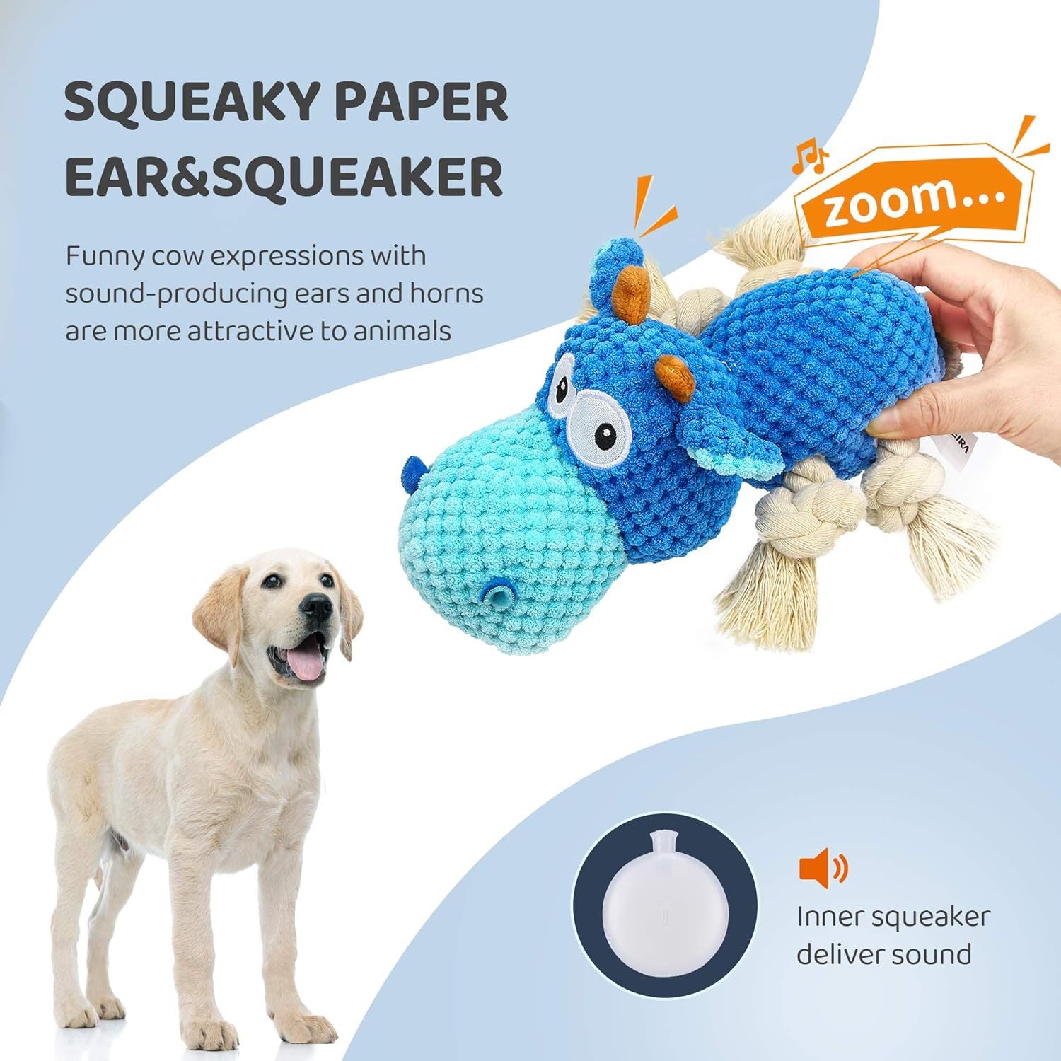 Highly Durable and Affordable Squeaky Interactive Cow Toy for Chewers