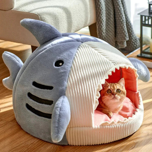 Comfy and Self Warming Soft Plush Shark Pet Bed for Indoors