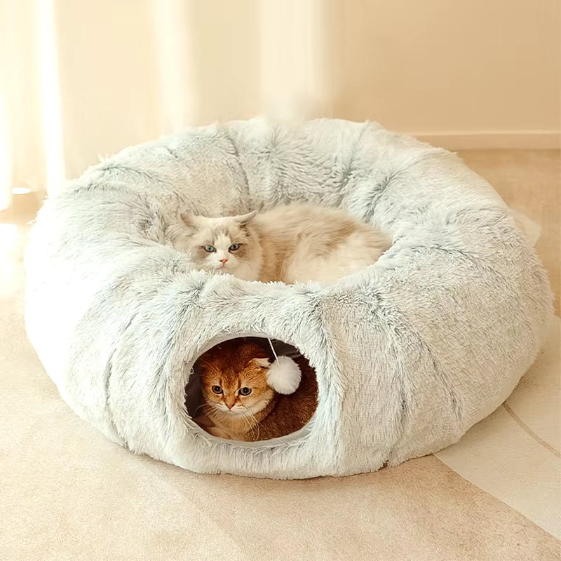 Plush Round Cat Nest Tunnel Bed/ Warm Collapsible (Color Options)