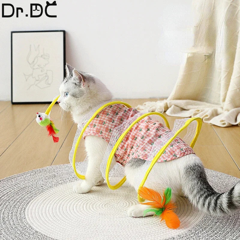 Foldable S-Type Cat Tunnel with Spring and Mouse Toy