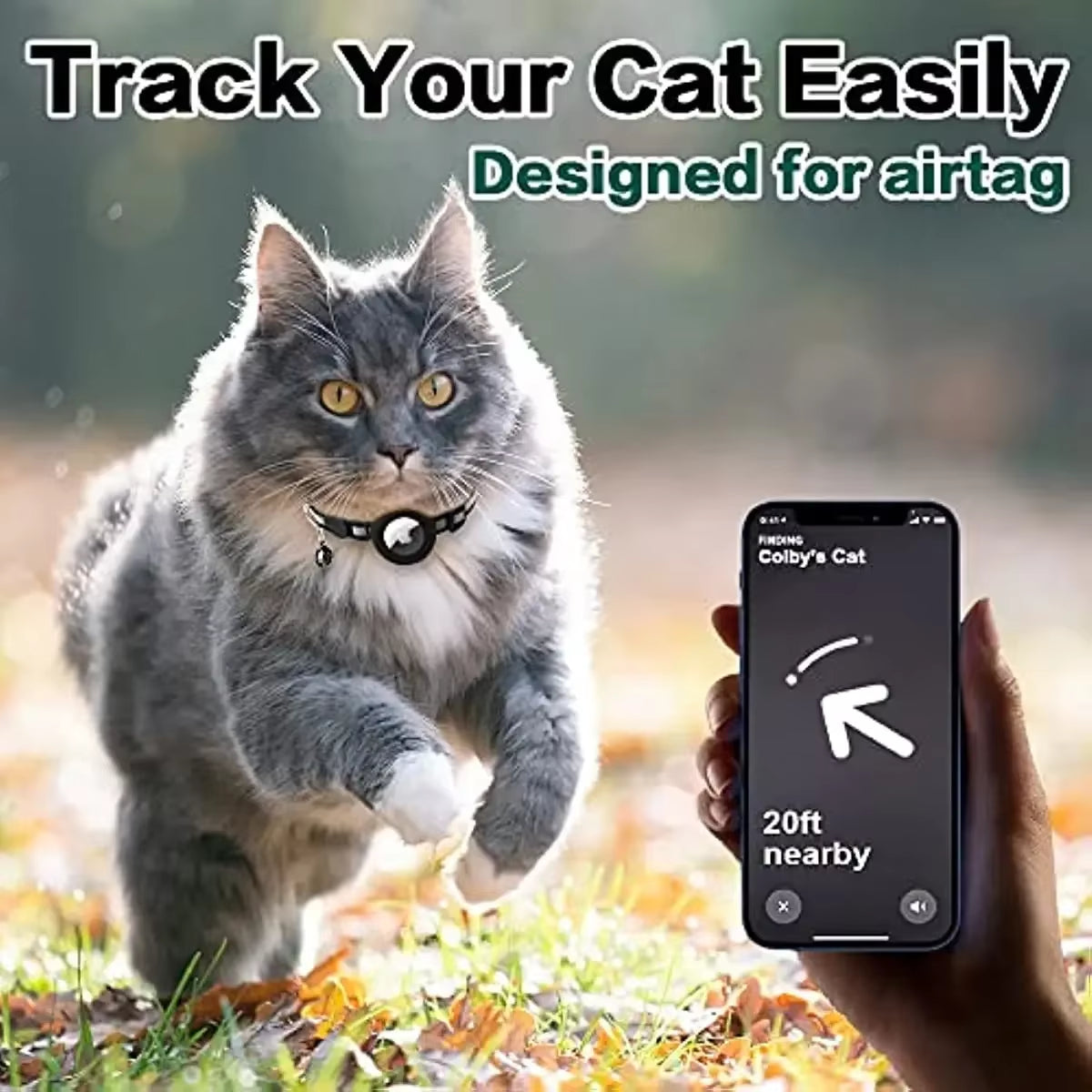 ATUBAN Airtag Cat Collar/ Breakaway Reflective Collar with Apple Air Tag Holder and Bell (Color Options)