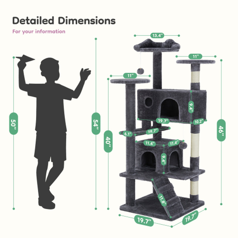 54 Inch Cat Tree/ Indoor Cat High-Rise Multi-Story Tower