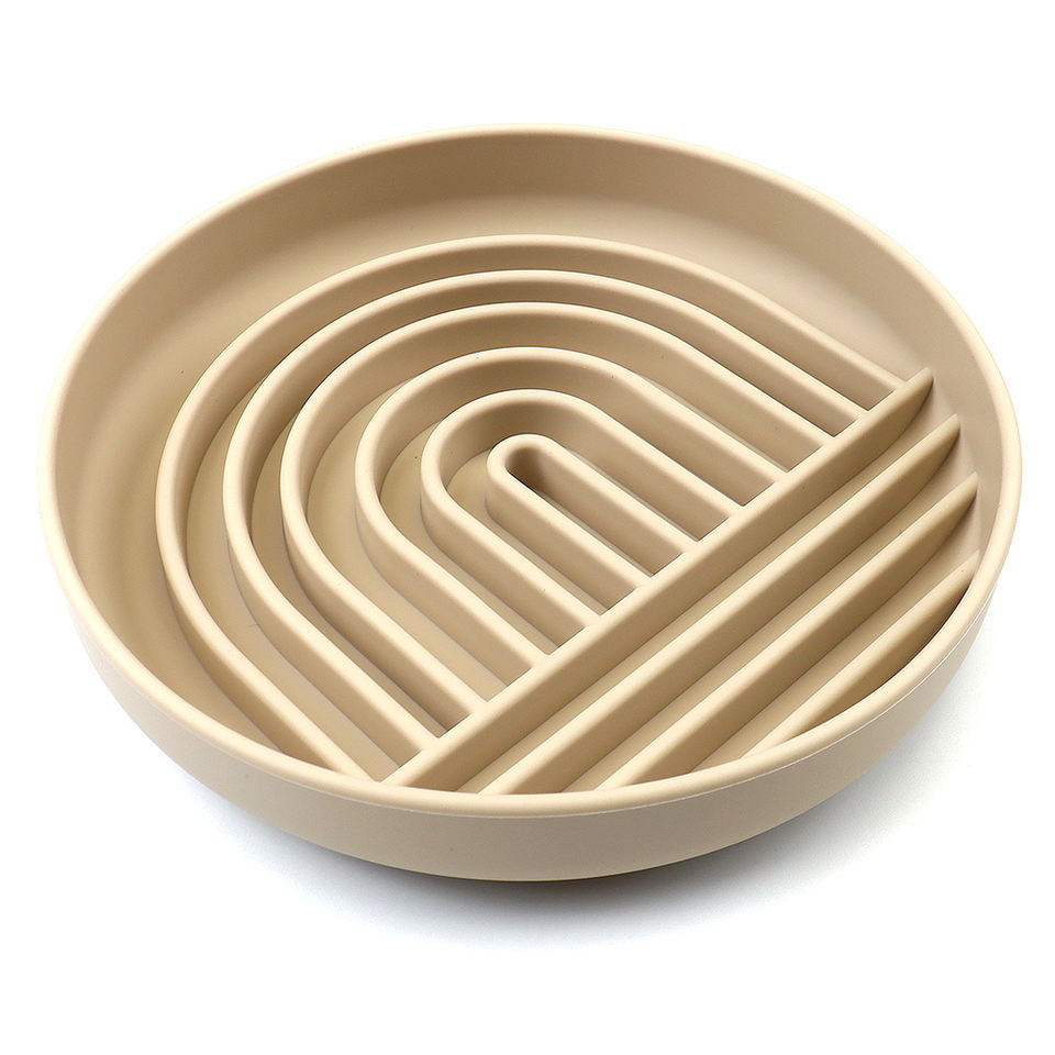 Beige Silicone Slow Feeder Bowl for Pets