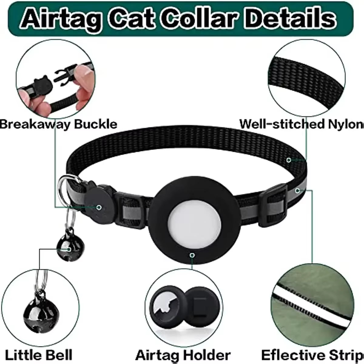 ATUBAN Airtag Cat Collar/ Breakaway Reflective Collar with Apple Air Tag Holder and Bell (Color Options)
