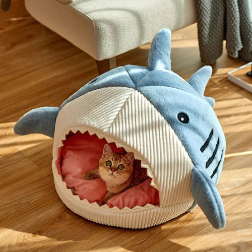 Comfy and Self Warming Soft Plush Shark Pet Bed for Indoors