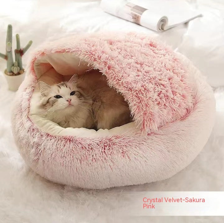 2 In 1 Pet Round Plush Warm Bed