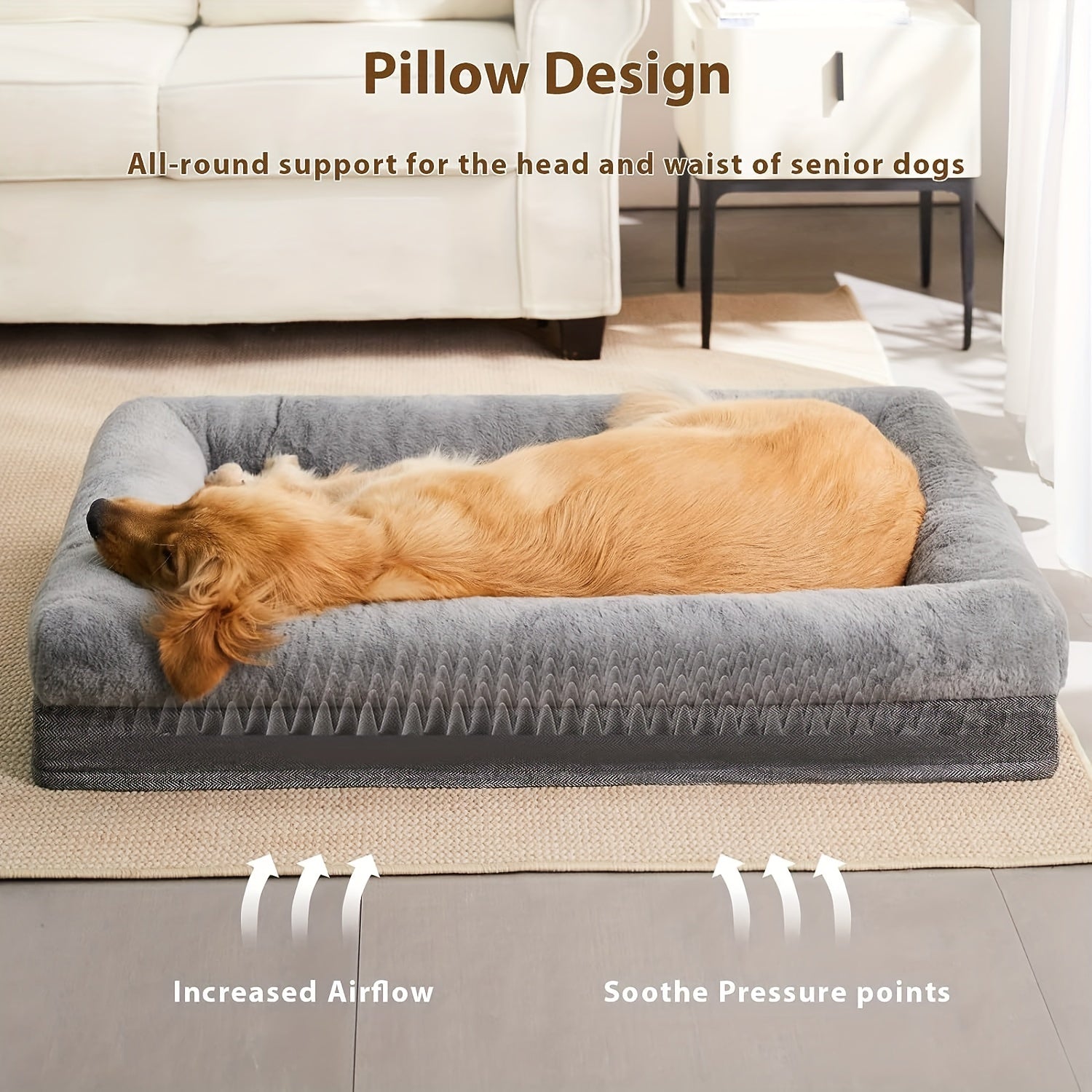 Extra Large Plush Orthopedic Dog Bed with Bolster