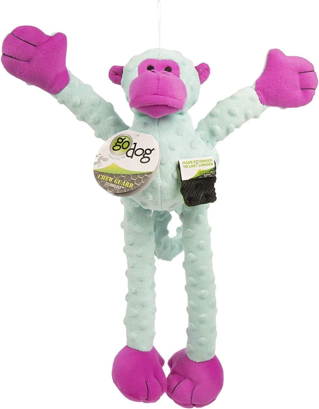Crazy Tugs Large Turquoise Monkey Squeaky Plush Tug Dog Toy with Chew Guard Technology