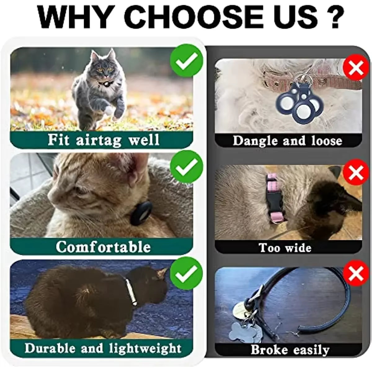 ATUBAN Airtag Cat Collar/ Breakaway Reflective Collar with Apple Air Tag Holder and Bell (Color Options)