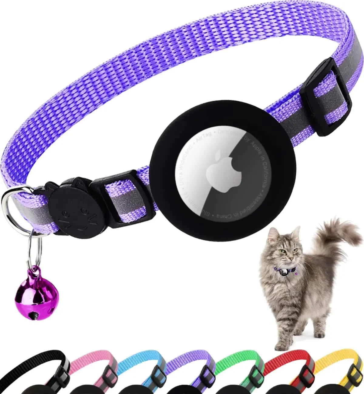 ATUBAN Airtag Cat Collar/ Breakaway Reflective Collar with Apple Air Tag Holder and Bell (Color Options)