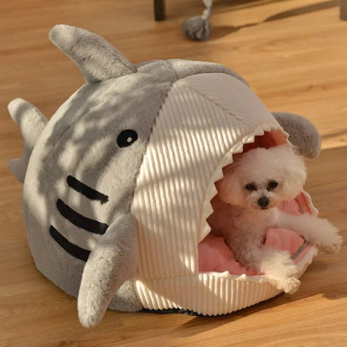 Comfy and Self Warming Soft Plush Shark Pet Bed for Indoors