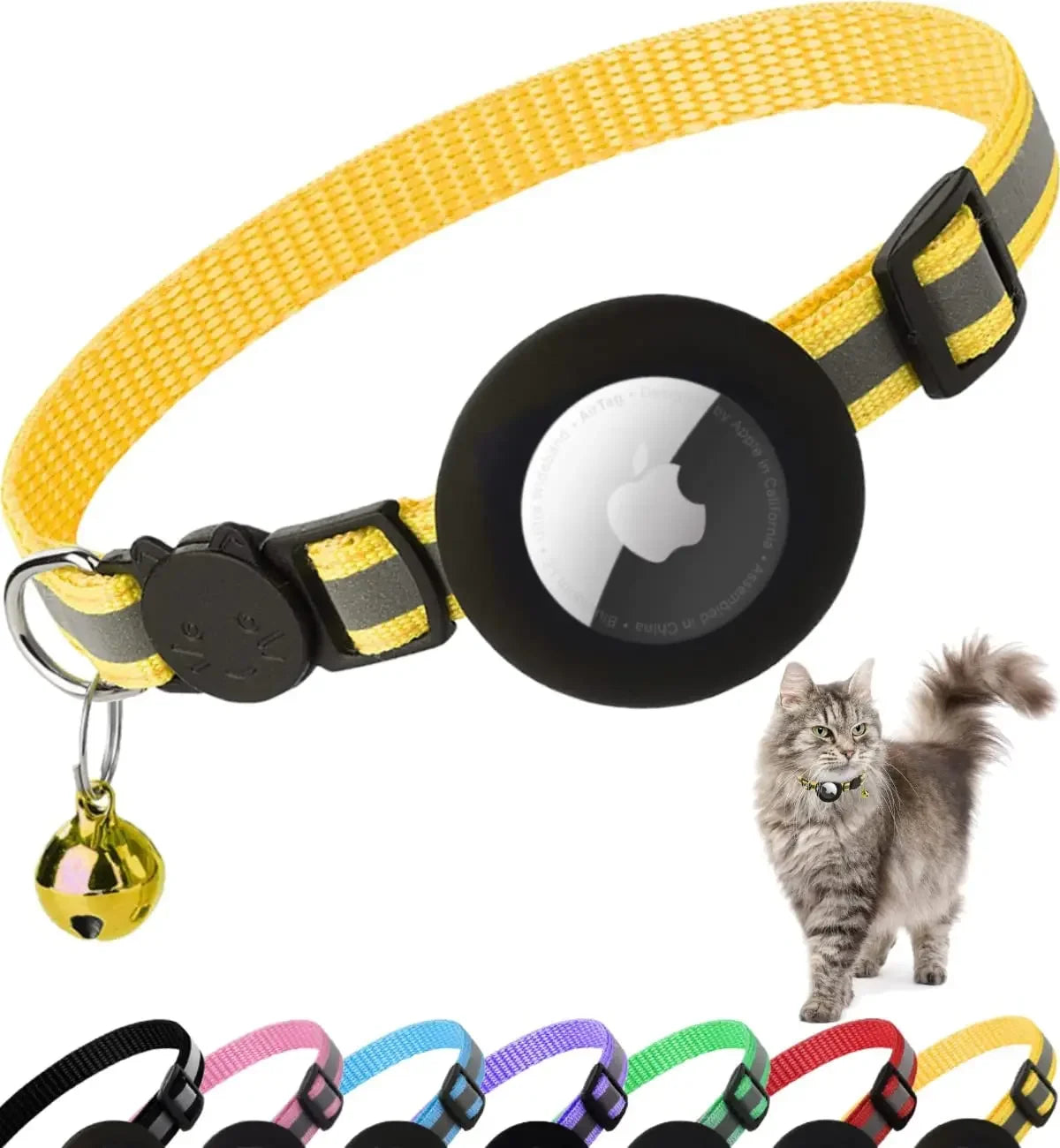 ATUBAN Airtag Cat Collar/ Breakaway Reflective Collar with Apple Air Tag Holder and Bell (Color Options)