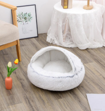 2 In 1 Pet Round Plush Warm Bed
