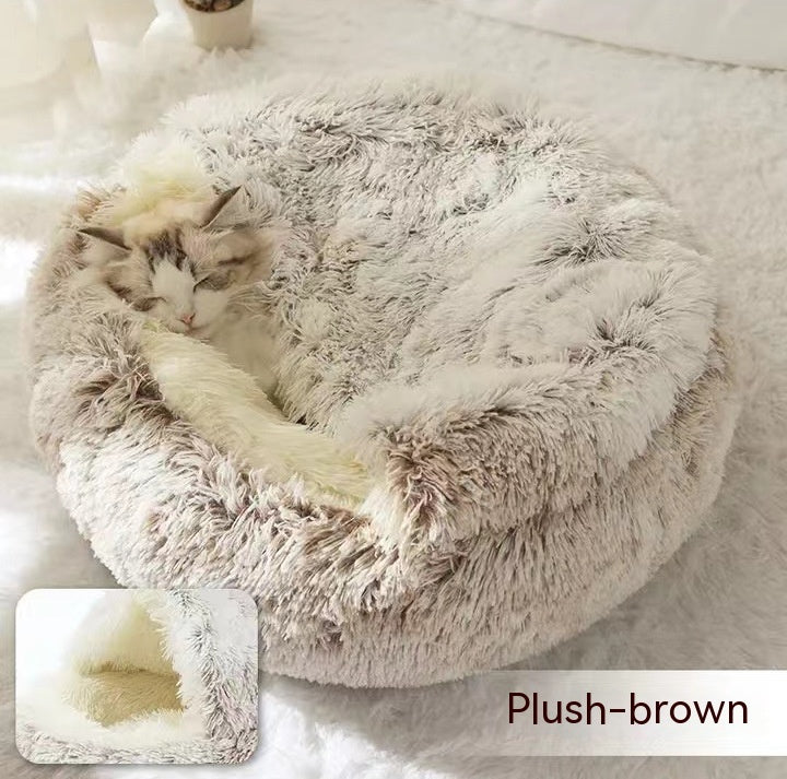 2 In 1 Pet Round Plush Warm Bed