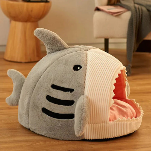Comfy and Self Warming Soft Plush Shark Pet Bed for Indoors