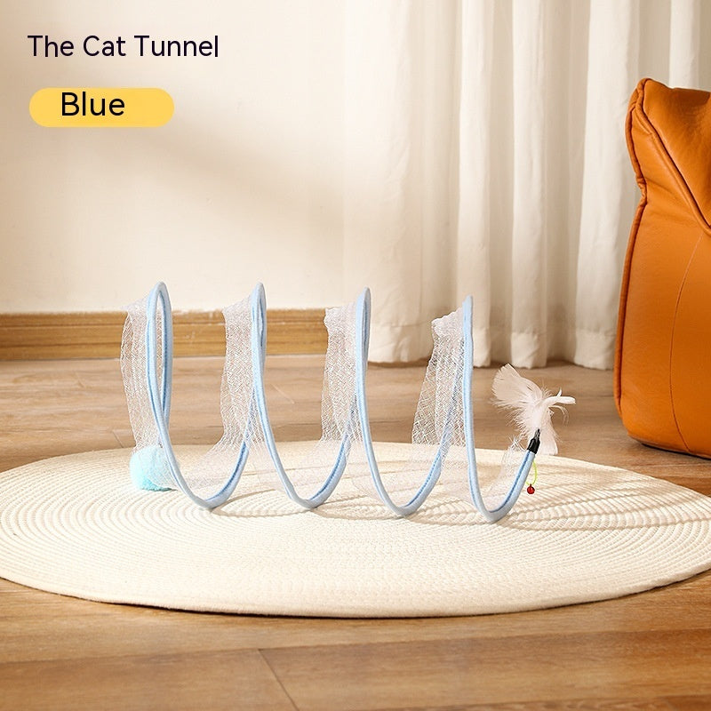 Foldable S-Type Cat Tunnel with Spring and Mouse Toy