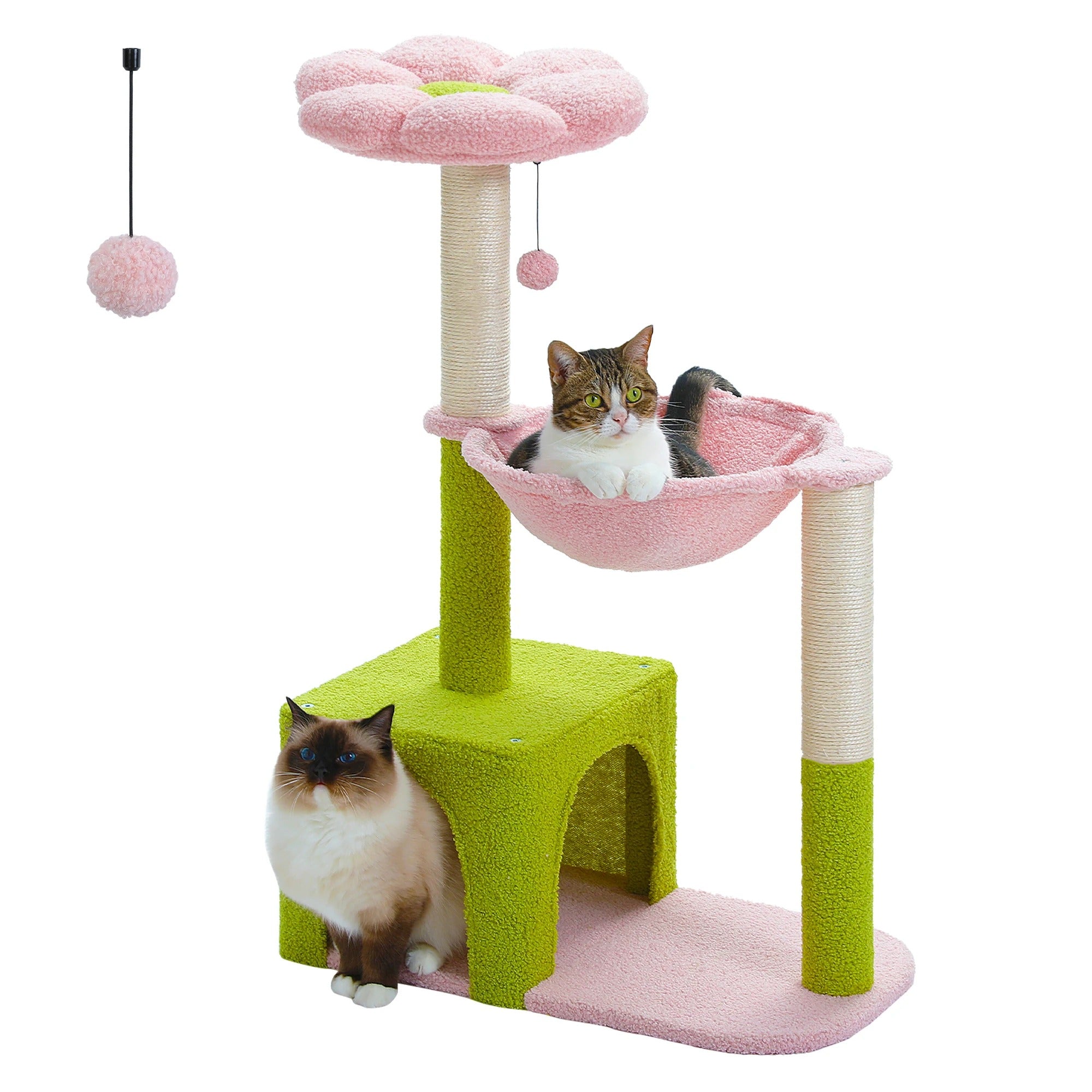 Flower Cat Tree with Large Metal Frame Hammock Cute Cat Tower
