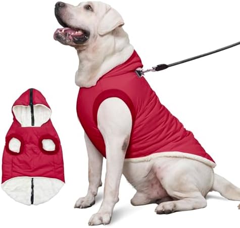 Fleece Dog Hoodie with Built-in Harness – Red XL