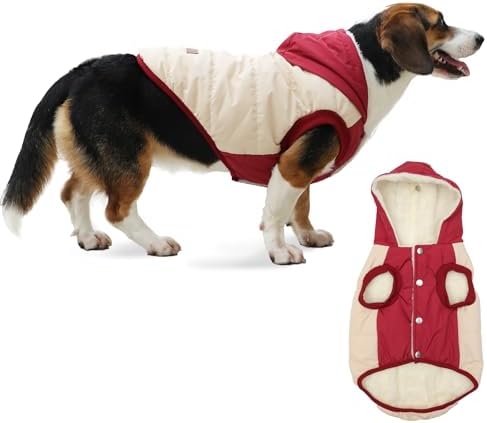 Fleece Dog Hoodie with Built-in Harness – Red XL