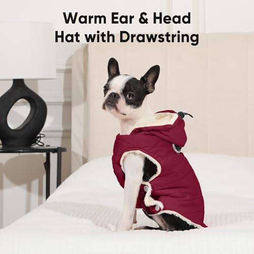 Fleece Dog Hoodie with Built-in Harness – Red XL