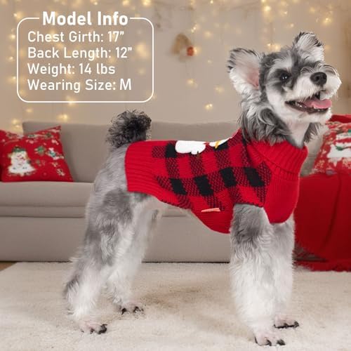 KYEESE Dog Christmas Sweater with Reindeer Pattern, Cozy Holiday Outfit, Red Buffalo Plaid Knitwear, Turtleneck Dog Sweater for Medium Dogs with Leash Hole, Soft Warm Pet Clothes, XX-Large