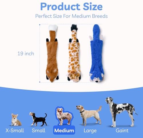 SHARLOVY Dog Squeaky Toys 5 Pack, Pet Crinkle Toy No Stuffing Animals Plush, Dog Chew for Large and Medium, Small Puppy Teething for Boredom