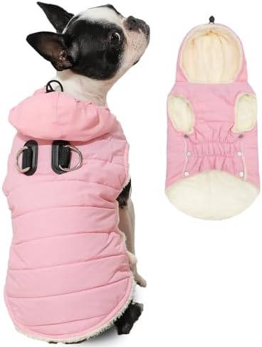 Fleece Dog Hoodie with Built-in Harness – Red XL