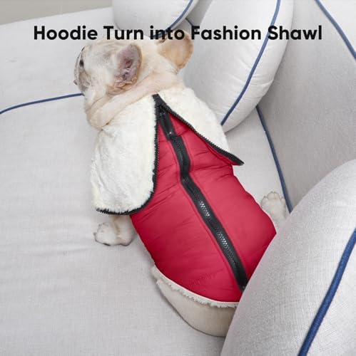 Fleece Dog Hoodie with Built-in Harness – Red XL