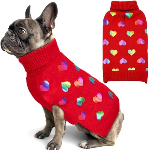 KYEESE Dog Christmas Sweater with Reindeer Pattern, Cozy Holiday Outfit, Red Buffalo Plaid Knitwear, Turtleneck Dog Sweater for Medium Dogs with Leash Hole, Soft Warm Pet Clothes, XX-Large