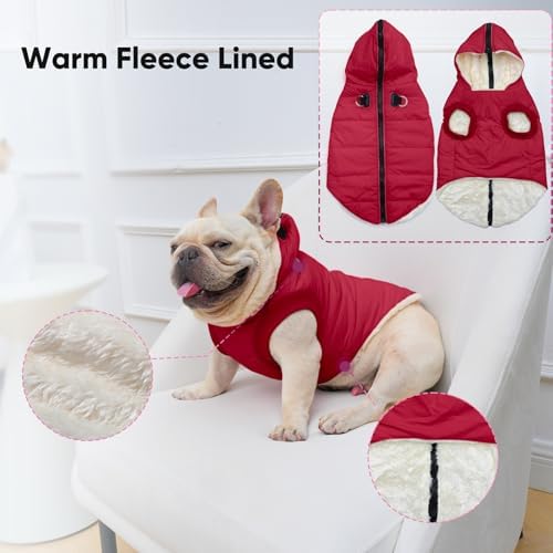 Fleece Dog Hoodie with Built-in Harness – Red XL