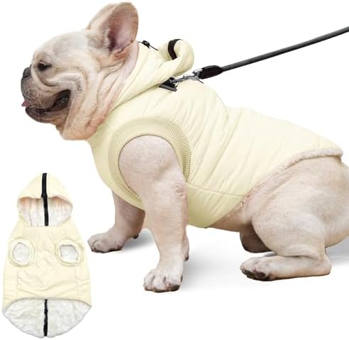 Fleece Dog Hoodie with Built-in Harness – Red XL